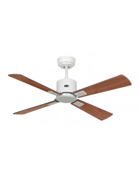 ventilador de sostre blanc amb aspas de fusta i motor DC