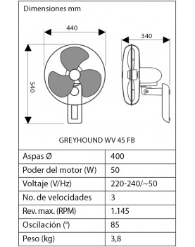 esquema del ventilador para la pared 304522 GREYHOUND