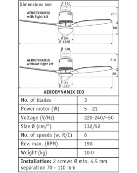 Esquema del abanico de techo AERODYNAMIX ECO 132 BG