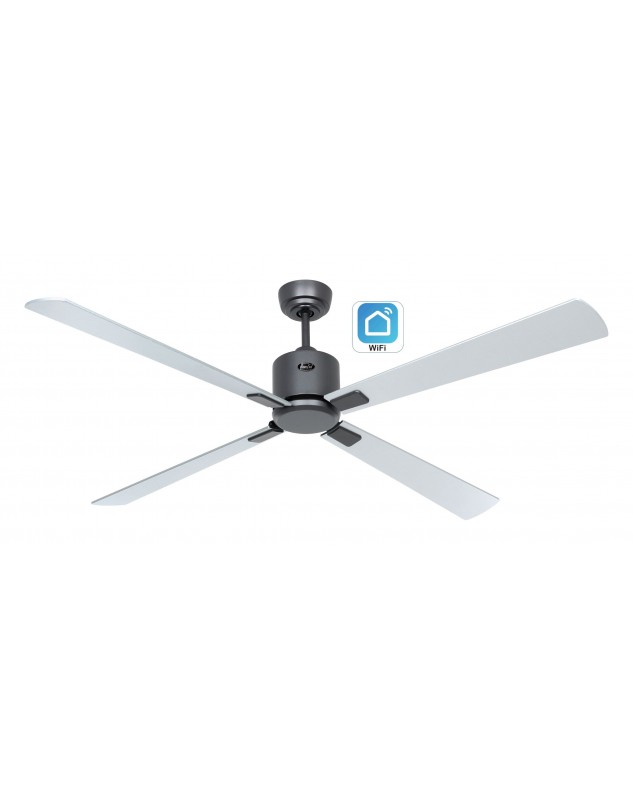 ventilador con 4 aspas color plateado