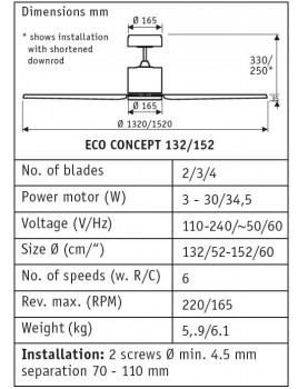 esquema para ventiladores de techo CasaFan ECO CONCEPT