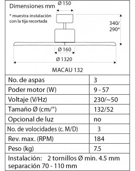 Esquema del abanico de techo macau
