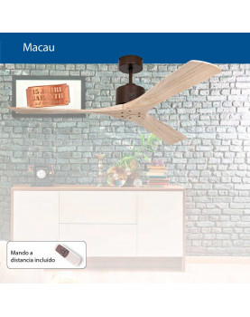 Foto del catálogo del ventilador de techo Macau. Aspas de madera