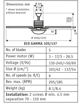 esquema del ventilador para techo CasaFan 9510345 ECO GAMMA