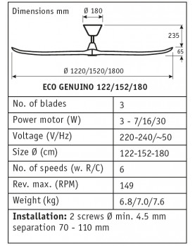 esquema del ventilador para techos  ECO GENUINO 180