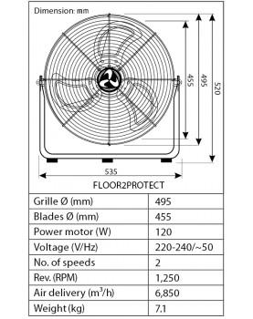 esquema del Ventilador para el suelo CasaFan 304510 Floor2Protect