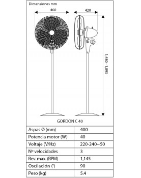 esquema Ventilador de pie Vortice 60620 GORDON C40 SW