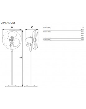 esquema y dimensiones del ventilador GORDON C40 SW negro