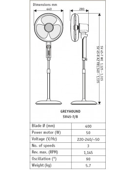 esquema del ventilador GREYHOUND SV 45-8 negro