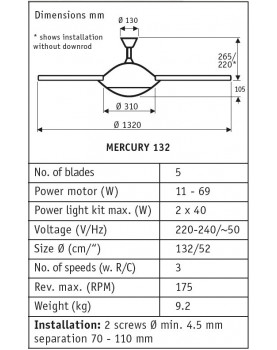 esquema del Ventilador de techo MERCURY 132