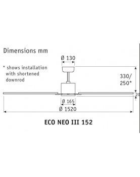 esquema del ventilador de techo Eco Neo de 152cm de diámetro