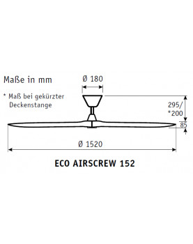 esquema Ventilador de techo CasaFan ECO AIRSCREW 315247 152cm Motor negro DC bajo consumo / 6 velocidades / Aspas madera