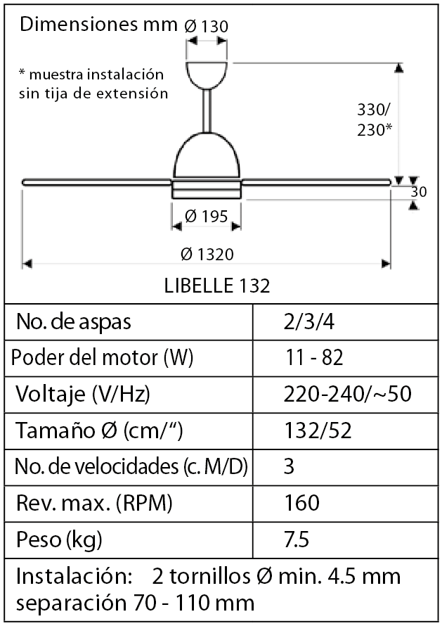 Esquema ventilador de techo CasaFan 9413251 Libelle